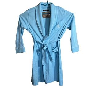 Lauren Ralph Lauren Robe Blue M Soft 100% Cotton Monogram Logo Black Label
